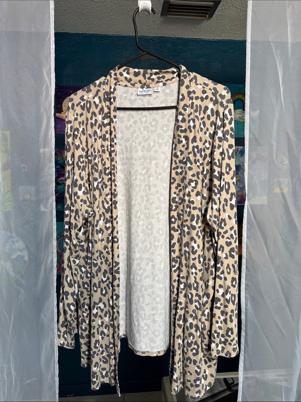 Leopard Print Open-Front Cardigan Sweater - Beige/Black